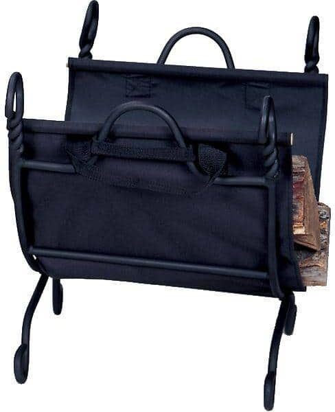 UniFlame Black Decorative Firewood Rack with Removable Canvas Log Carrier