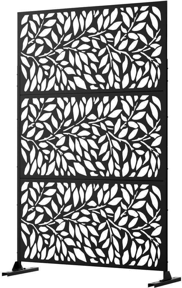 FENCY 76 in. Galvanized Steel Garden Fence Outdoor Privacy Screen Garden Screen Panels Spring Pattern in Black