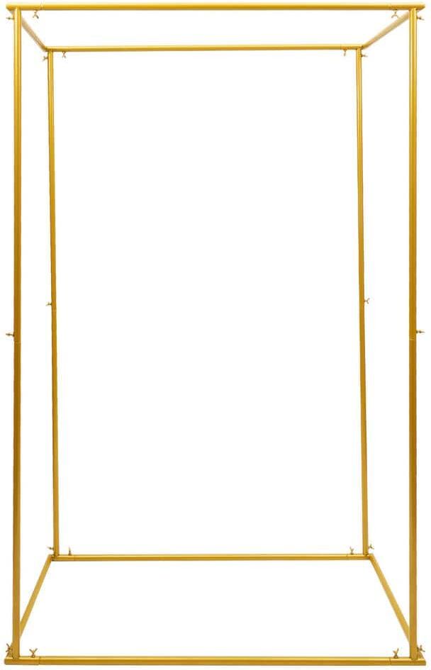 YIYIBYUS 70.86 in. x 44.88 in. Gold Metal Square Wedding Arch Stand Backdrop Wedding Arch Drapes Arbor