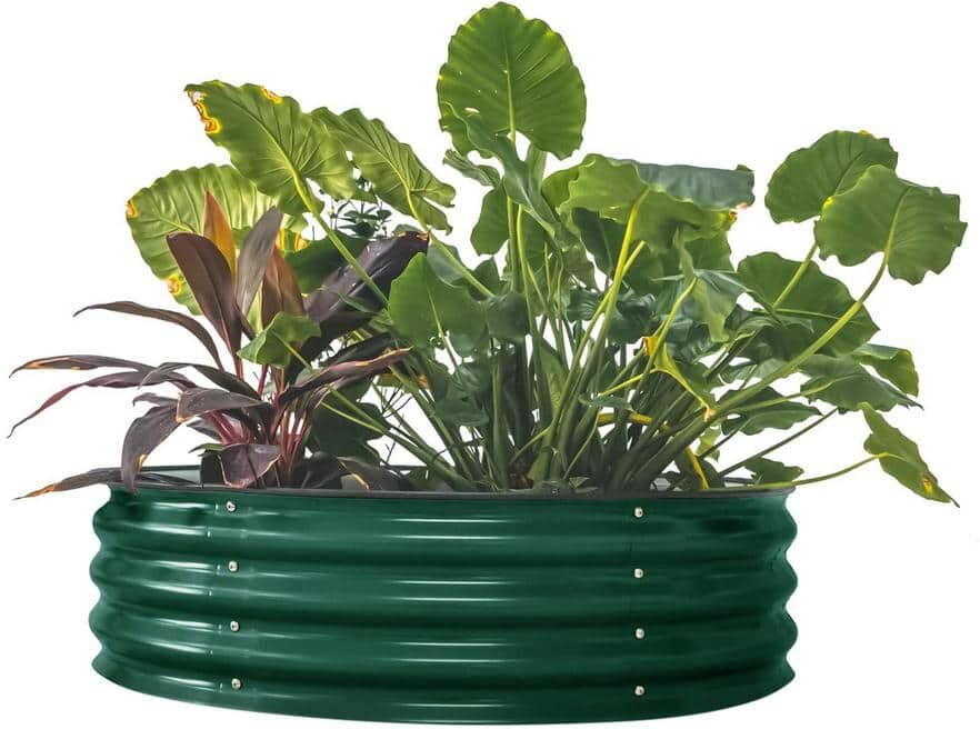 vego garden 11 in. Tall 42 in. Wide Round British Green Metal Raised Garden Bed Kit