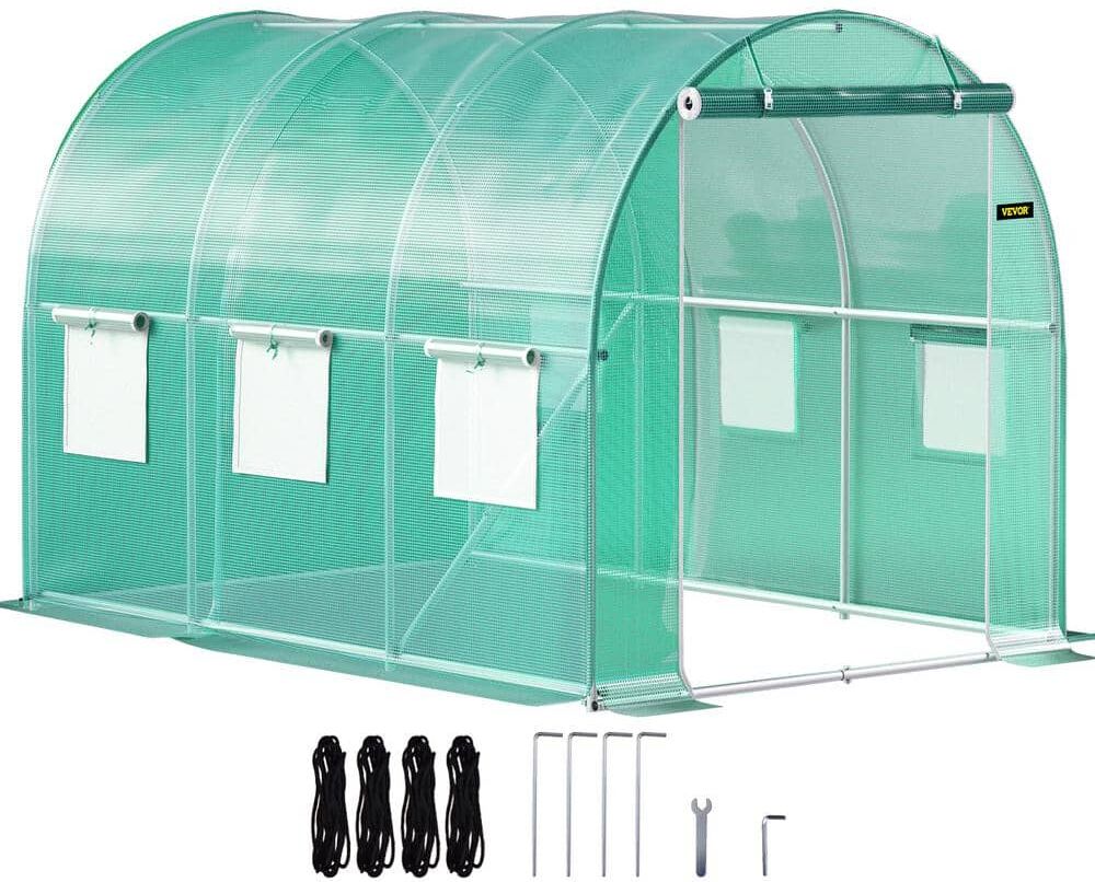 VEVOR Walk-in Tunnel Greenhouse 10 ft. D x 7 ft. W x 7 ft. H Portable Plant Greenhouse with Galvanized Steel Hoops, Green