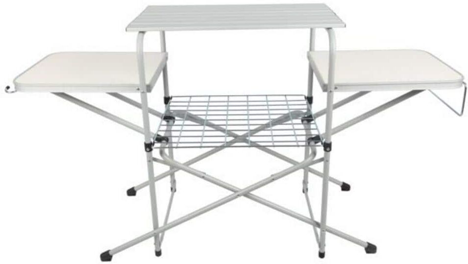 Afoxsos Metal White Camp Kitchen Cooking Stand with Three Table Tops