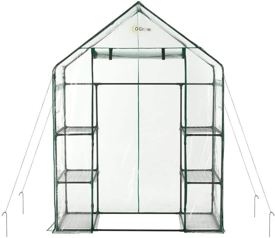 OGROW Machrus  Deluxe Walk-In Greenhouse with 3 Tiers and 6 Shelves - Clear Cover