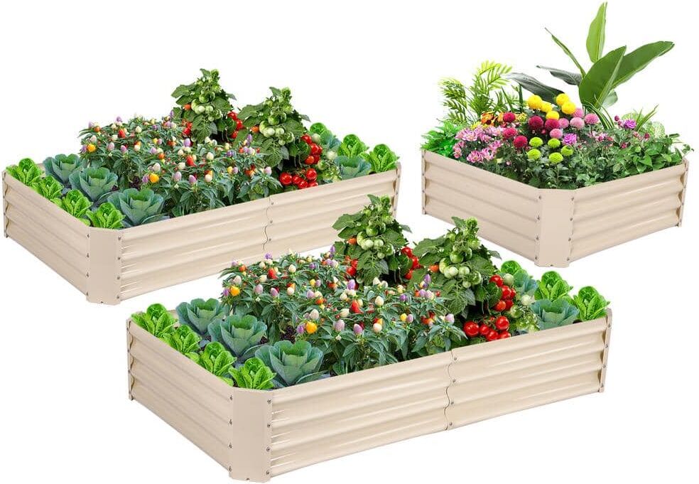 Zeus & Ruta ElevatedEden 12'' H Yellow Steel Raised Garden Bed Kit, Adjustable Rectangular Steel Bottomless Frame