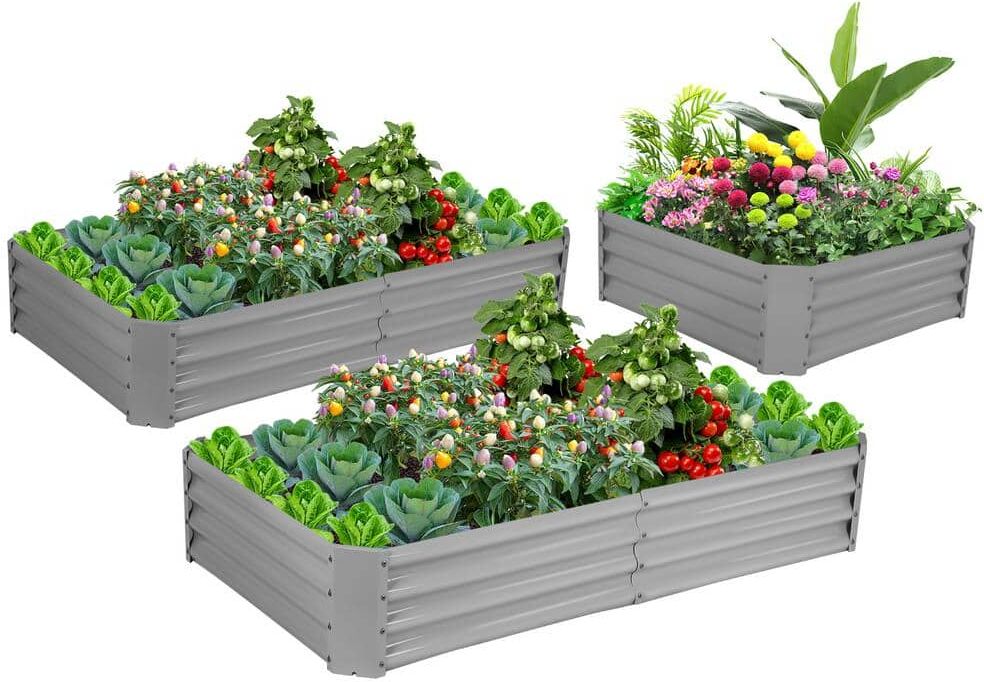 Zeus & Ruta ElevatedEden 12 in. H Gray Steel Raised Garden Bed Kit Adjustable Rectangular Steel Bottomless Frame