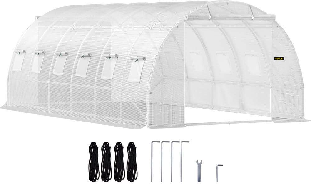 VEVOR Walk-in Tunnel Greenhouse 10 ft. W x 20 ft. D x 7 ft. H Portable Plant Greenhouse with Zippered Doors & Roll-up Windows