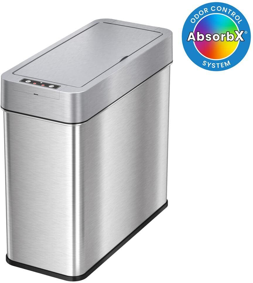 iTouchless 4 Gal. Slim Sensor Trash Can with AbsorbX Odor Control, Left Side Lid Open, 15 L Stainless Steel Automatic Wastebasket