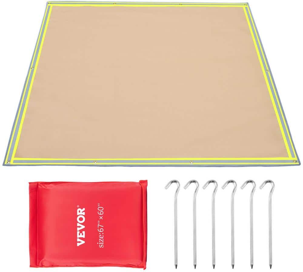 VEVOR Emergency Fire Pit Mat 67 in. x 60 in. Welding Blanket 1022°F Fiberglass with 10 Steel Grommets for BBQ Oven Stove