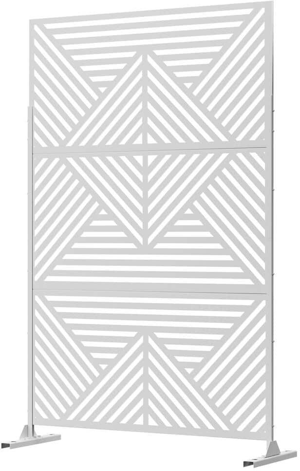 FENCY 76 in. Galvanized Steel Garden Fence Outdoor Privacy Screen Garden Screen Panels Zodiac Pattern in White