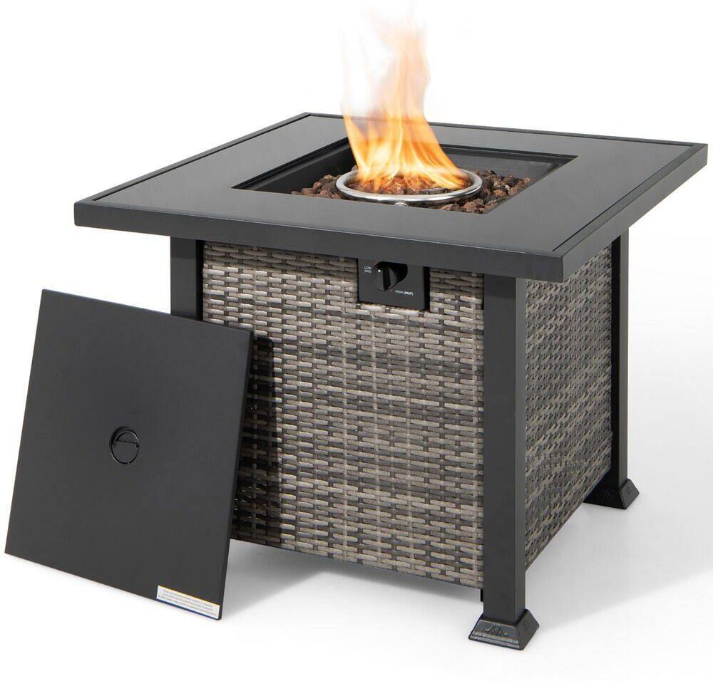 Costway 32 in. Propane Metal Fire Pit Table 50,000 BTU Square Firepit Heater with Lava Rocks Cover