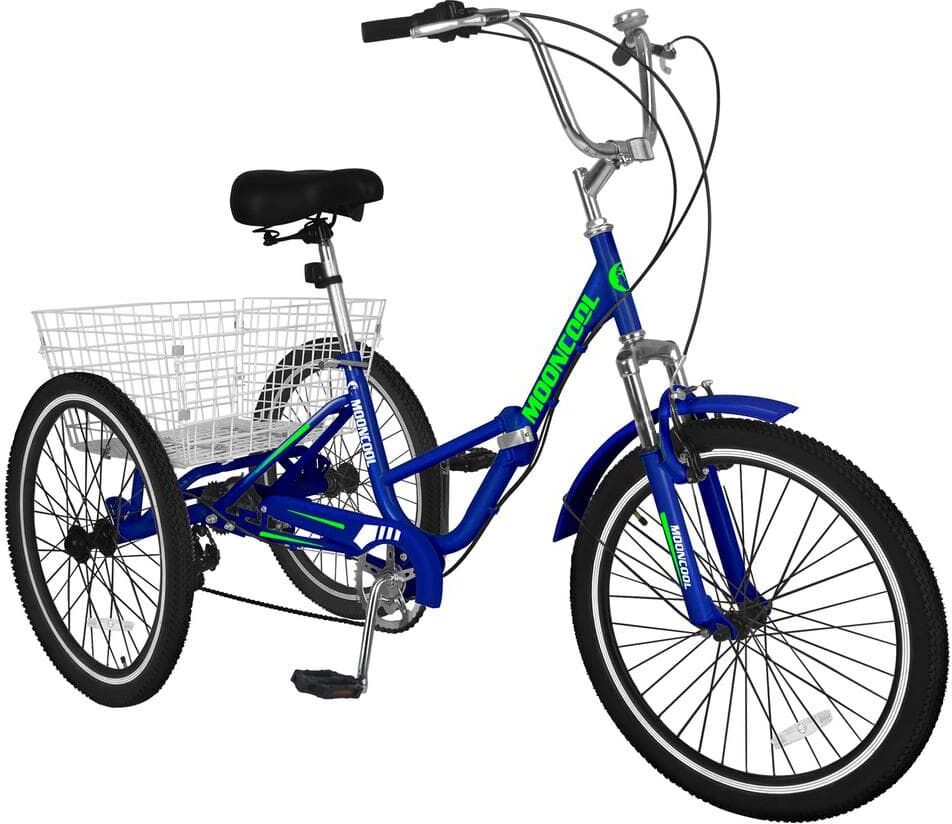 MOONCOOL Adult Folding 24 in. Tricycle 7 Speed, 3 Wheel Bikes for Seniors, Adults, Women, Men, Wheels, Cargo Basket