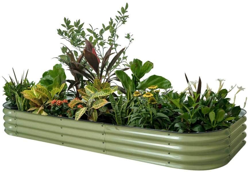 vego garden 11 in. Tall 10 In 1 Modular Olive Green Metal Raised Garden Bed Kit