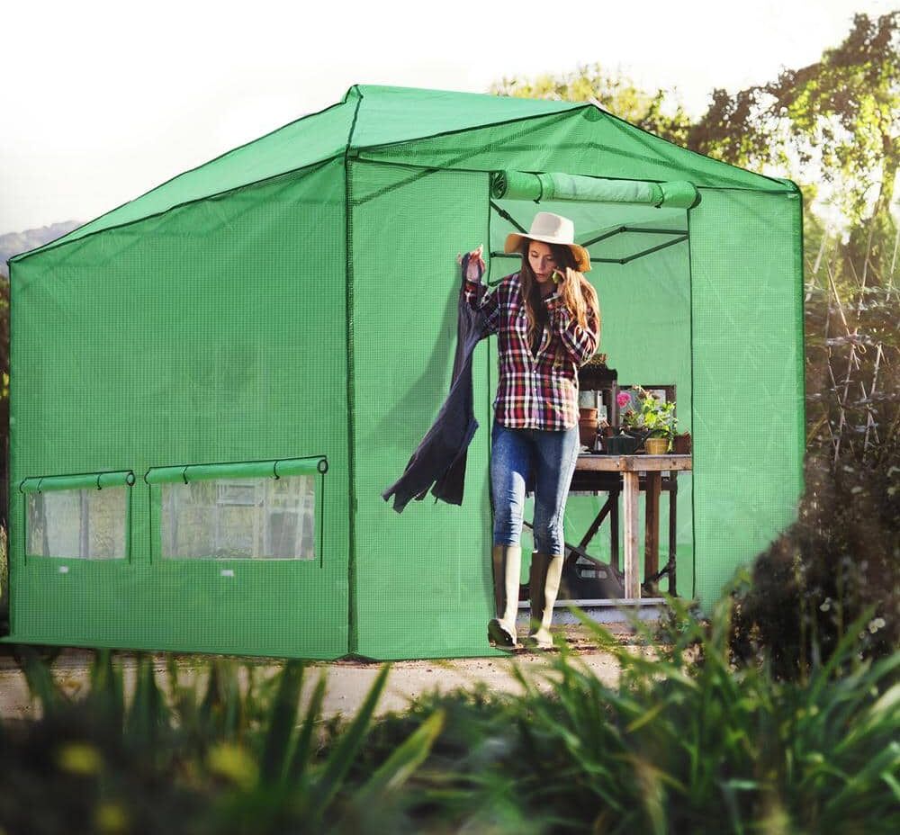 Eagle 8 ft. W x 12 ft. D Large Walk-In Gardening Portable Greenhouse Canopy, Roll-Up Zipper Doors and Roll-Up Windows, Green