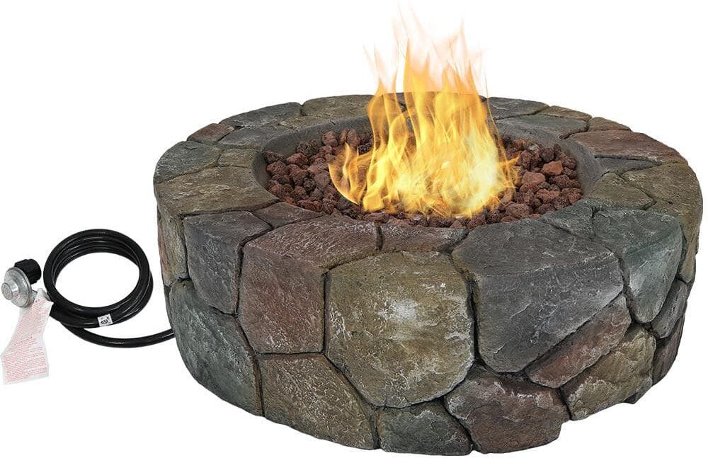 Sunnydaze Decor 30 in. Round Fiberglass Propane Gas Fire Pit with Lava Rocks