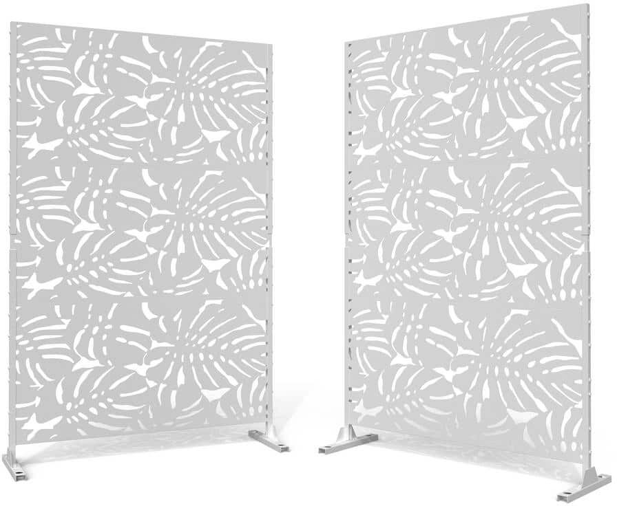 Uixe 76 in. Galvanized Steel Garden Fence Outdoor Privacy Screen Garden Screen Panels in White (2-Pack)