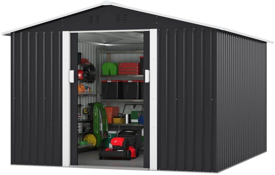 JAXPETY 9.1 ft. W x 10.3 ft. D Outdoor Metal Storage Shed Garden Tool Galvanized Steel Shed with Sliding Door (93.73 sq. ft.)