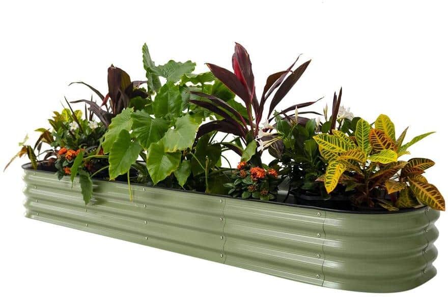 vego garden 11 in. Tall 9 in. 1 Modular Olive Green Metal Raised Garden Bed Kit