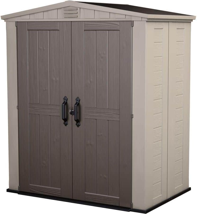 Keter Factor 6 ft. W x 3 ft. D Outdoor Durable Resin Plastic Storage Shed with Double Doors, Taupe and Brown (22.9 sq. ft.)