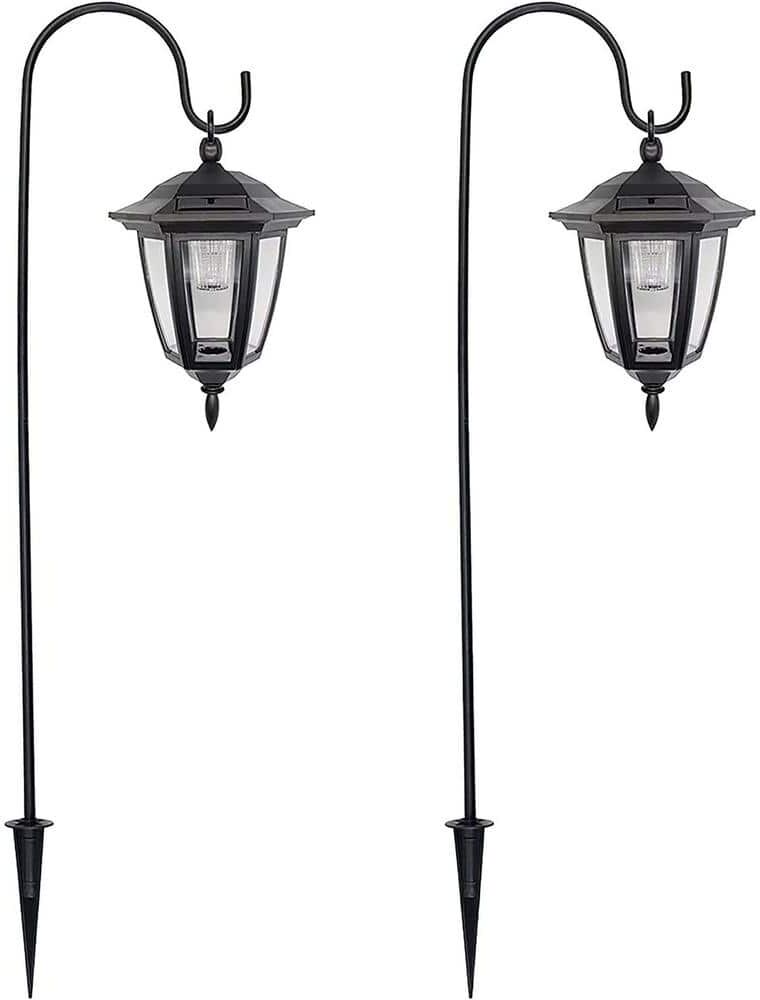 34 Inch Hanging Solar Lights, Decorative Garden Lanterns with Shepherd Hooks, Solar Powered Coach Lights, 2-Pack