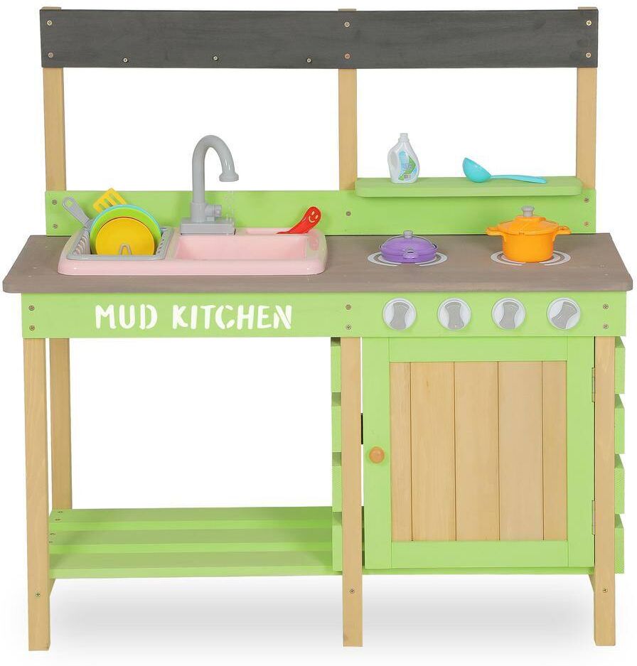 Tatayosi Wooden Kids Kitchen Playset, Indoor Outdoor Pretend Mud Kitchen Set for Toddler, Green