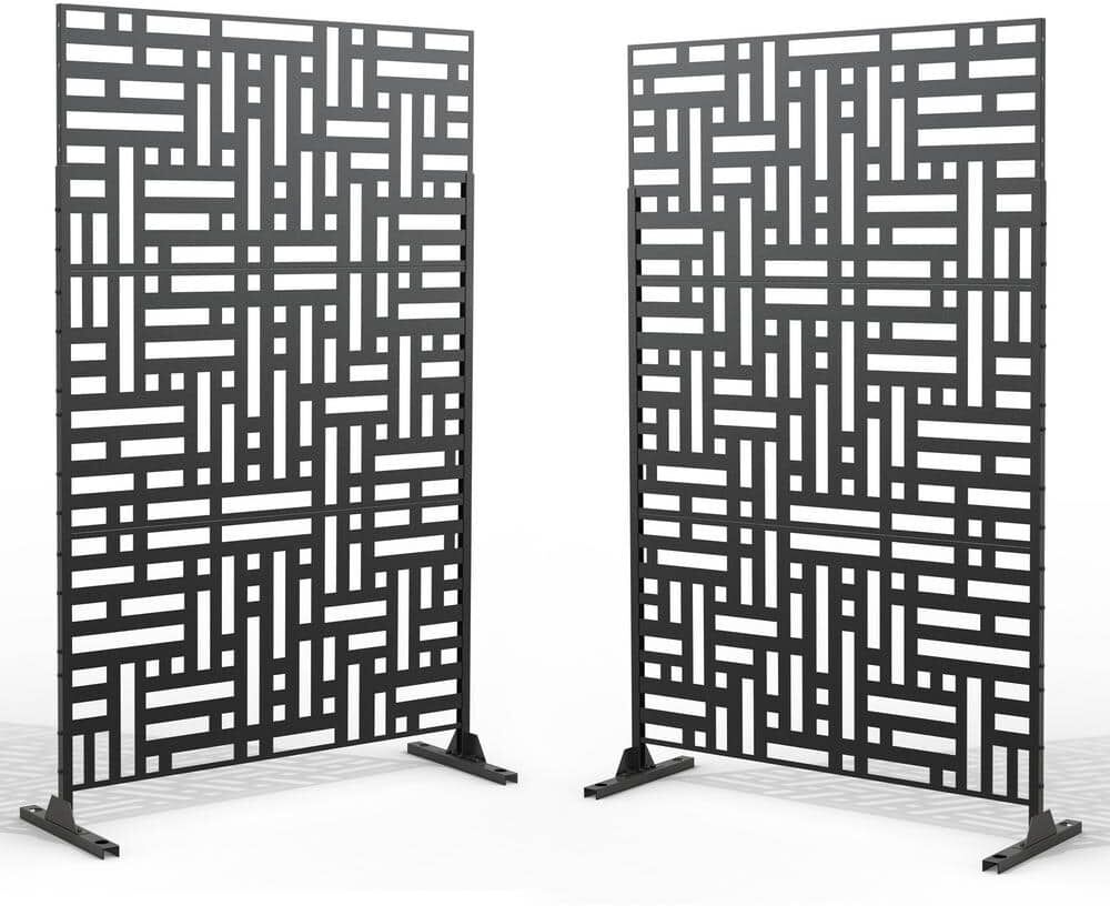 Uixe 76 in. Galvanized Steel Garden Fence Outdoor Privacy Screen Garden Screen Panels in Black (2-Pack)