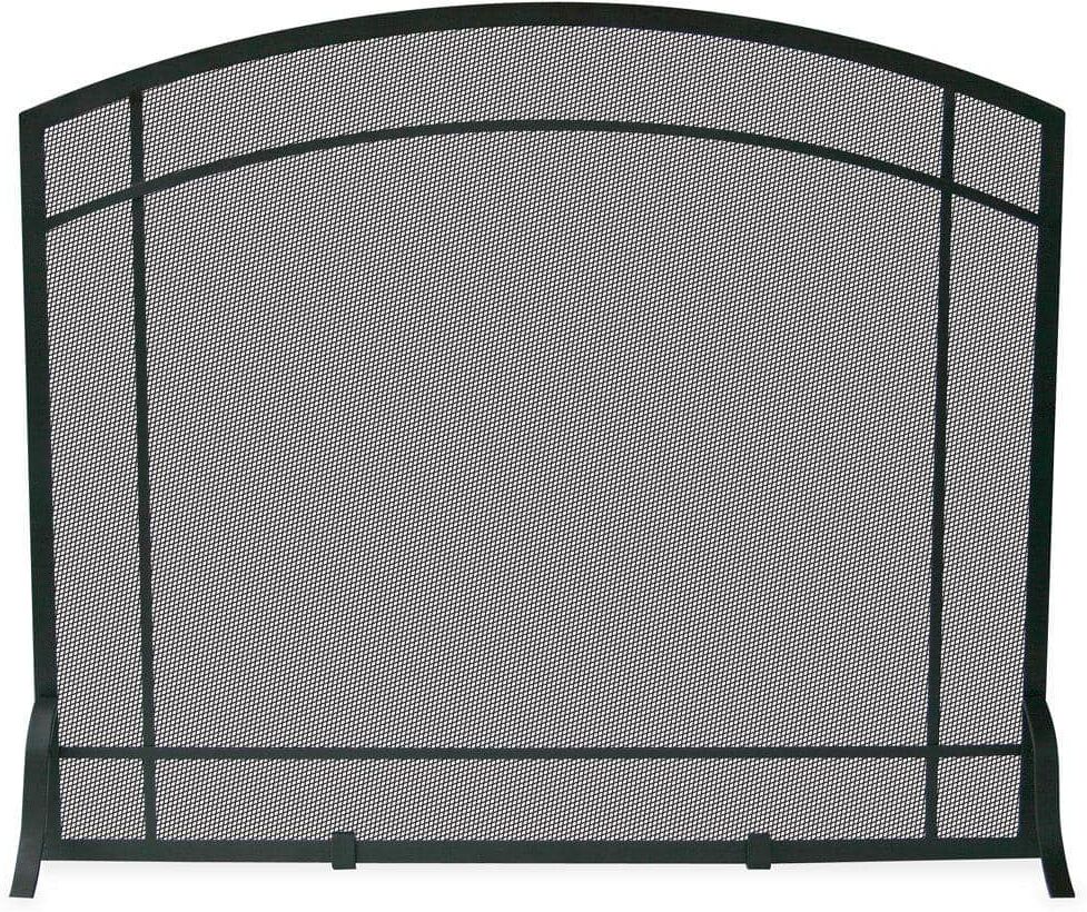 UniFlame Black Wrought Iron 39 in. W Steel Frame Single-Panel Fireplace Screen with Mission Design