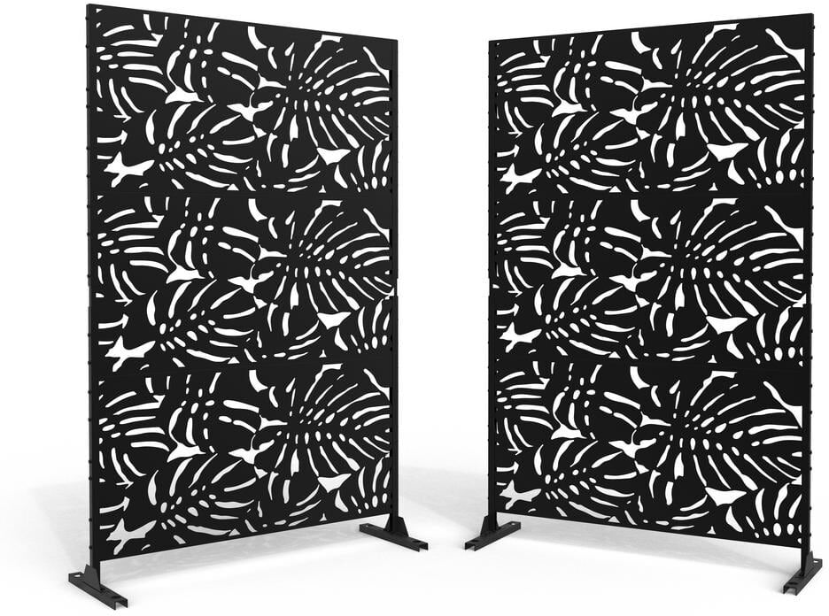 Uixe 76 in. Galvanized Steel Garden Fence Outdoor Privacy Screen Garden Screen Panels in Black (2-Pack)