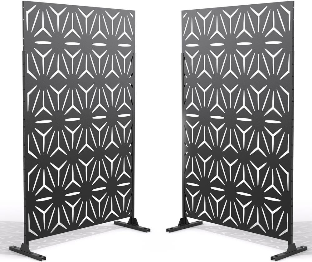 Uixe 76 in. Galvanized Steel Garden Fence Outdoor Privacy Screen Garden Screen Panels in Black (2-Pack)