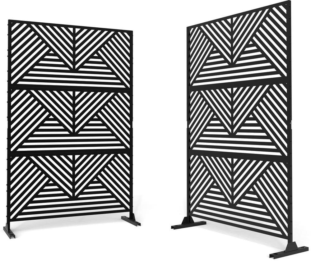 Uixe 76 in. Galvanized Steel Garden Fence Outdoor Privacy Screen Garden Screen Panels in Black (2-Pack)