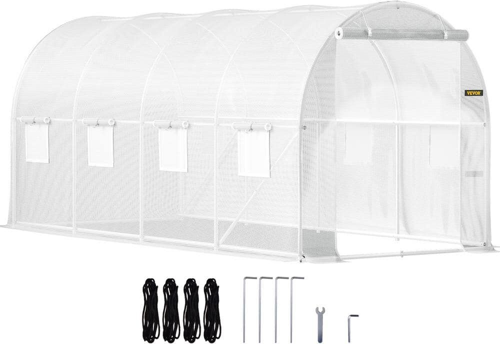 VEVOR Walk-in Tunnel Greenhouse 7 ft. W x 15 ft. D x 7 ft. H Portable Plant Greenhouse with 1 Top Beam, Diagonal Poles, White