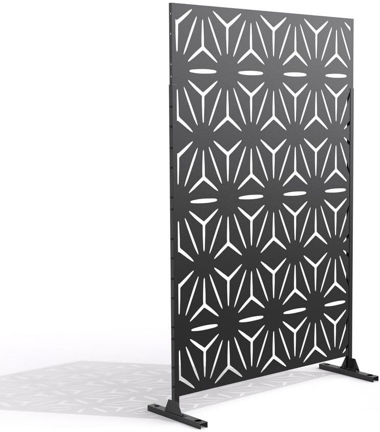 Uixe 76 in. Galvanized Steel Garden Fence Outdoor Privacy Screen Garden Screen Panels in Black