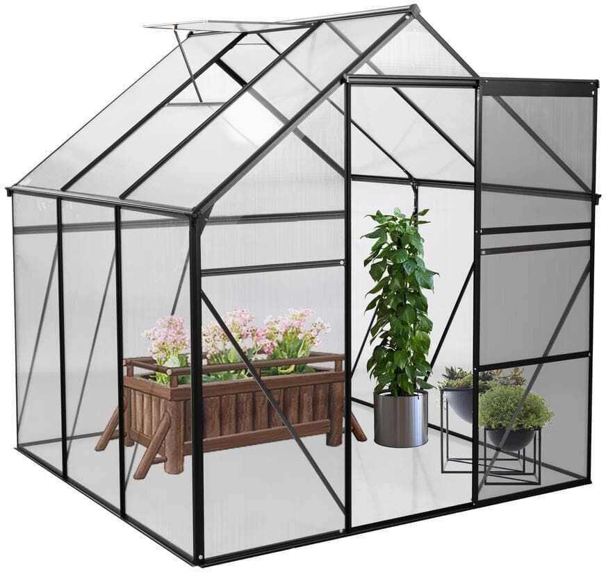 Boosicavelly 6 ft. x 6 ft. Outdoor Black Polycarbonate Greenhouse Raised Base and Anchor Aluminum Heavy-Duty Walk-in Greenhouses