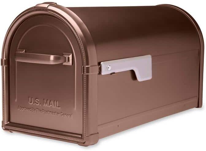 Architectural Mailboxes Hillsborough Copper, Large, Steel, Post Mount Mailbox with Silver Flag