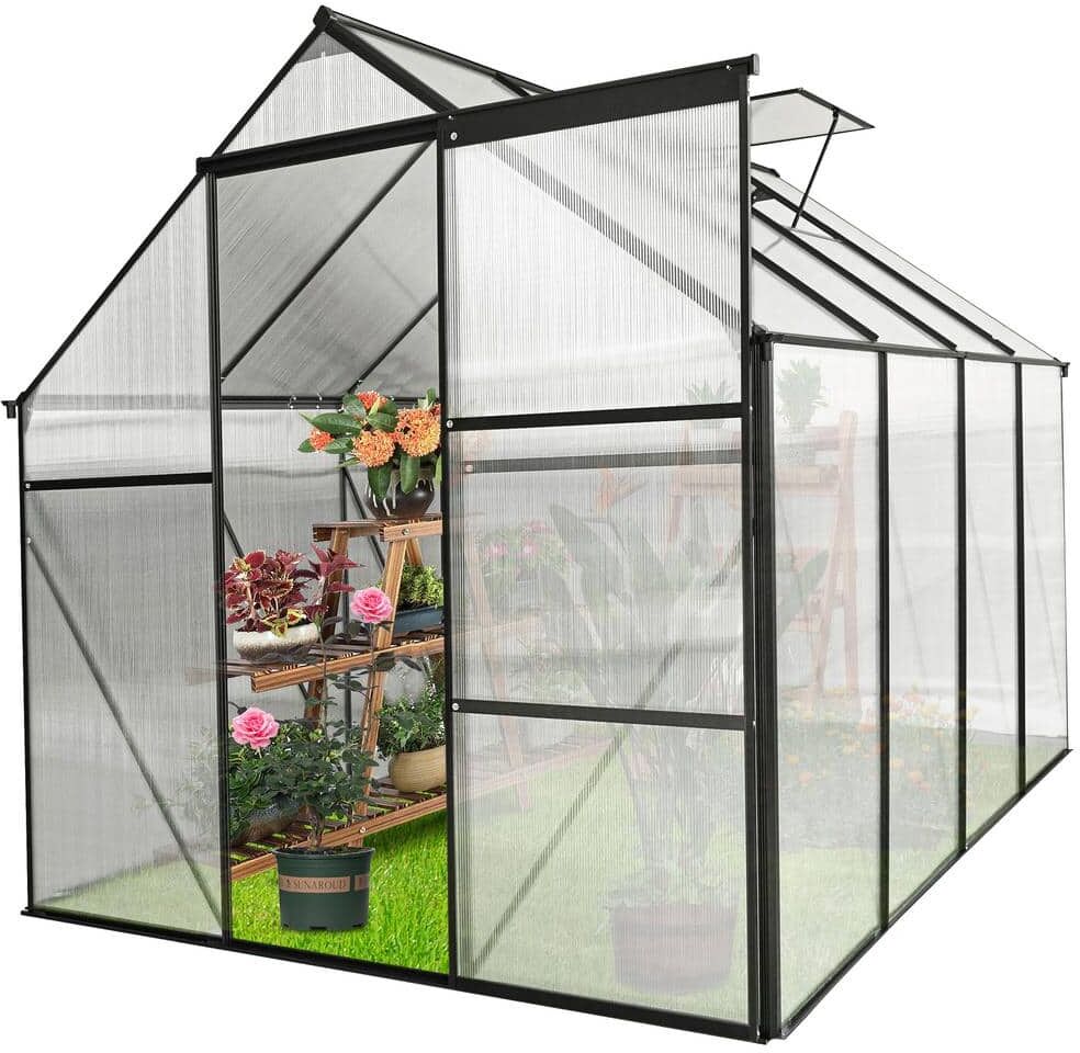 Boosicavelly 6 ft. x 8 ft. Outdoor Black Polycarbonate Greenhouse Raised Base and Anchor Aluminum Heavy-Duty Walk-in Greenhouses