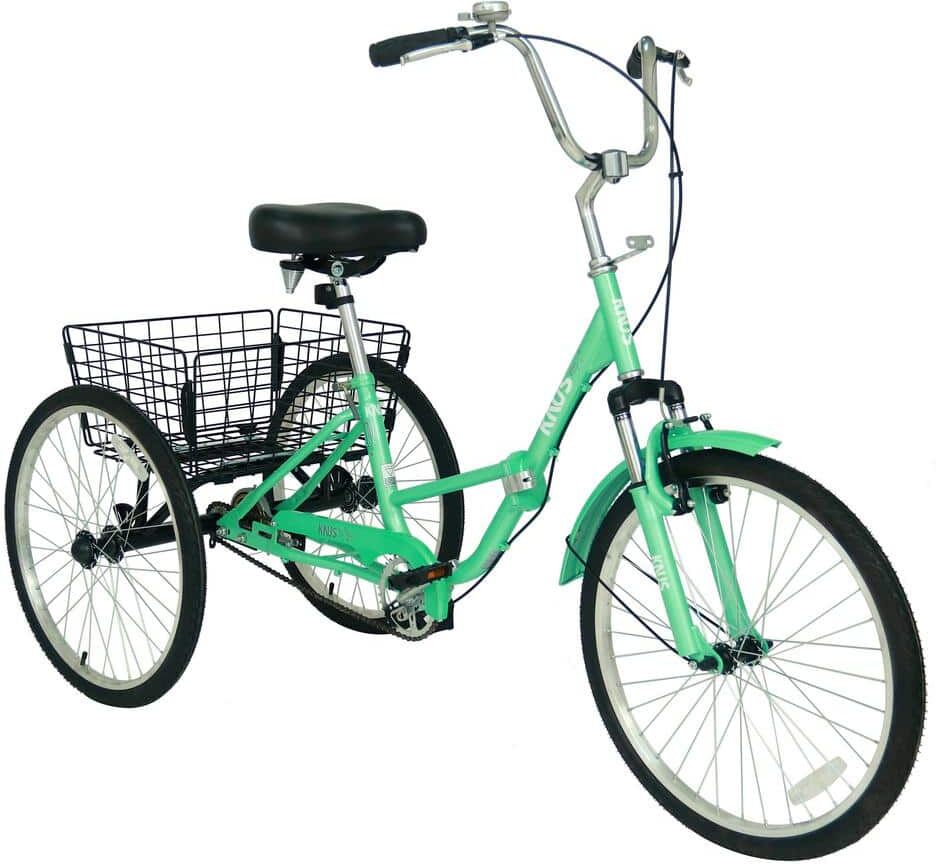 Foldable 20 in. 3 Wheel Teal Single Speed Portable Cruiser Bicycles with Shopping Basket