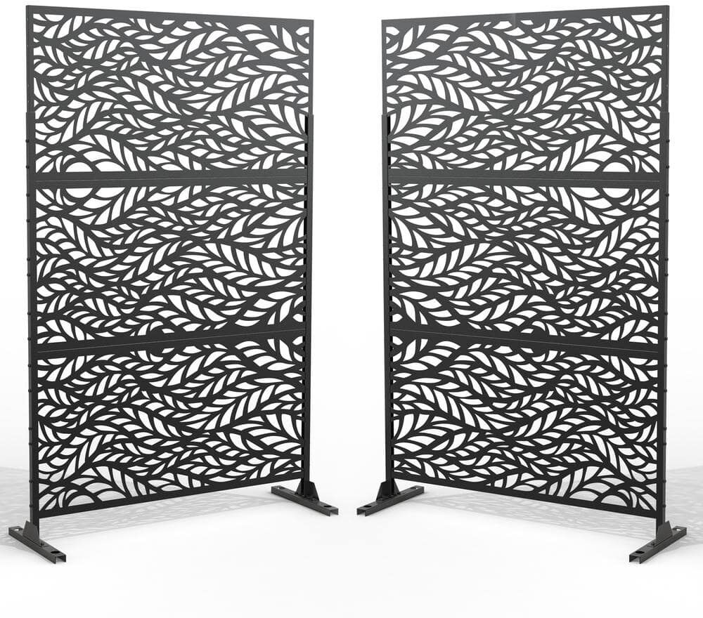 Uixe 76 in. Galvanized Steel Garden Fence Outdoor Privacy Screen Garden Screen Panels in Black (2-Pack)