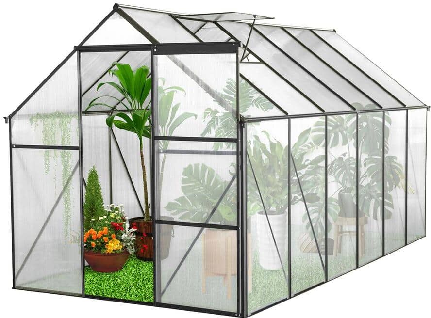 Boosicavelly 6 ft. x 12 ft. Outdoor Black Polycarbonate Greenhouse Raised Base and Anchor Aluminum Heavy-Duty Walk-in Greenhouses