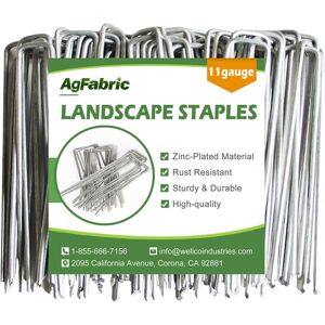 Agfabric 4 in. 11 Gauge Galvanized Landscape Staples Stake Silver, Metal Weedmat Stake Pins for Weed Barrier, Sod (100-Pack)