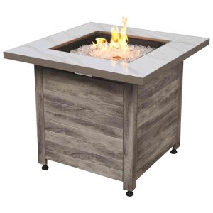 Endless Summer 30 in. W x 24 in. H Outdoor Square Steel Frame LP Gas White Fire Pit with Piezo Ignition Fire Glass and Cover