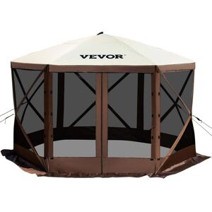 VEVOR Camping Gazebo Tent 12 ft. x 12 ft. 6 Sized Pop-Up Canopy Screen Shelter Tent with Mesh Windows for Camping, Brown/Beige