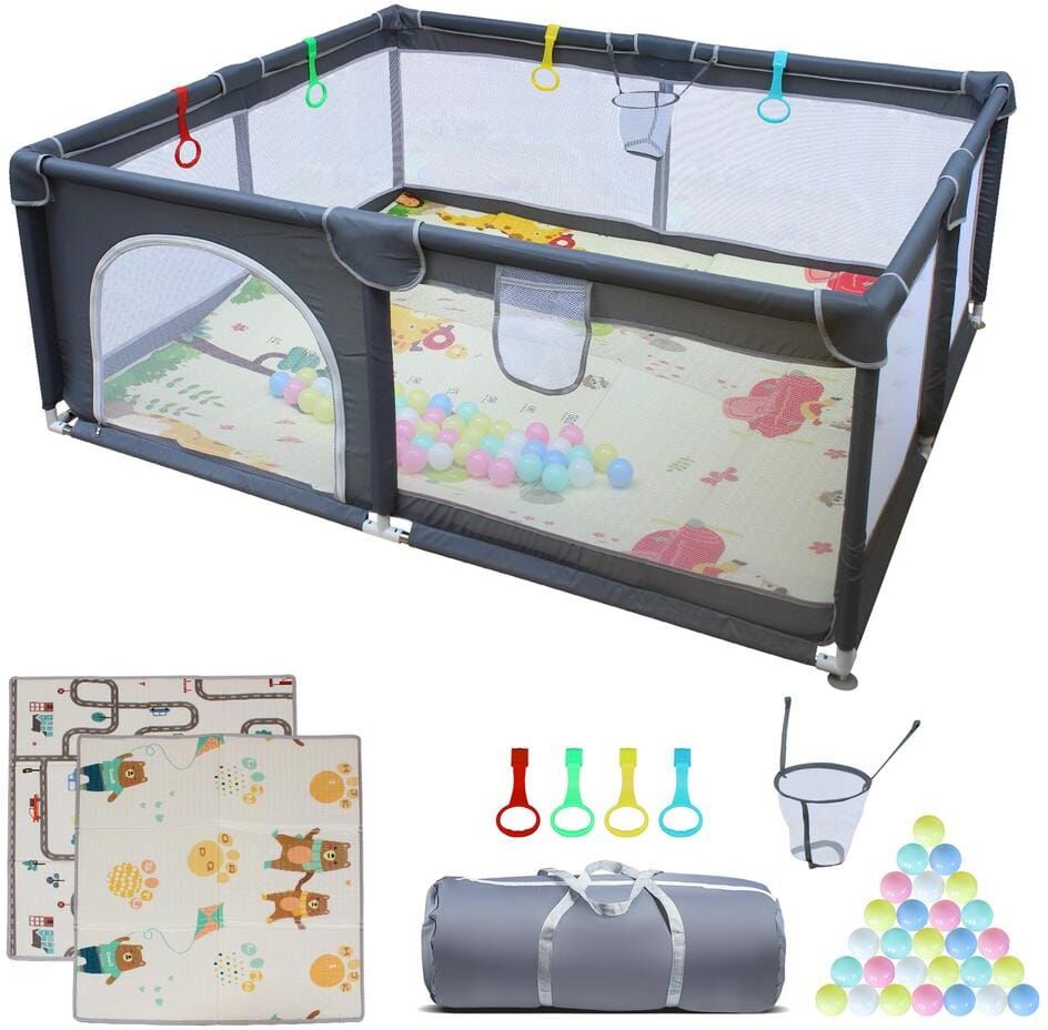 Tatayosi 26 in. H Removable Enclosures for Indoor and Outdoor, Baby Playpen with Zipper Gate and Mat