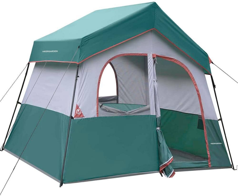 Zeus & Ruta 10 ft. x 8 ft. 5 -Person Camping Tent - Portable Easy Set Up Family Tent, Windproof Fabric Cabin Tent in Dark Green