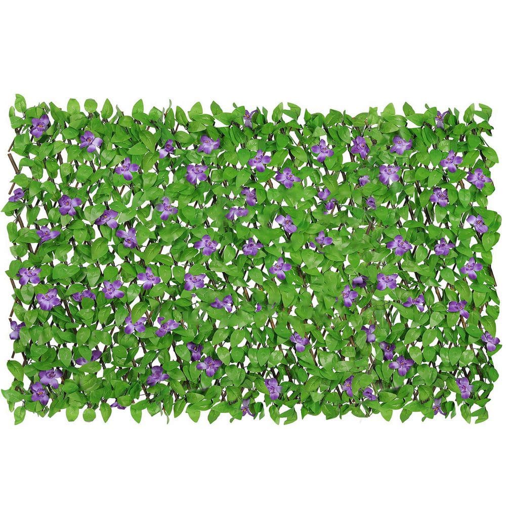 Cisvio Expandable Faux Privacy Fence, Artificial Hedges Screen for Balcony Patio Outdoor with Flower (4-Pack)