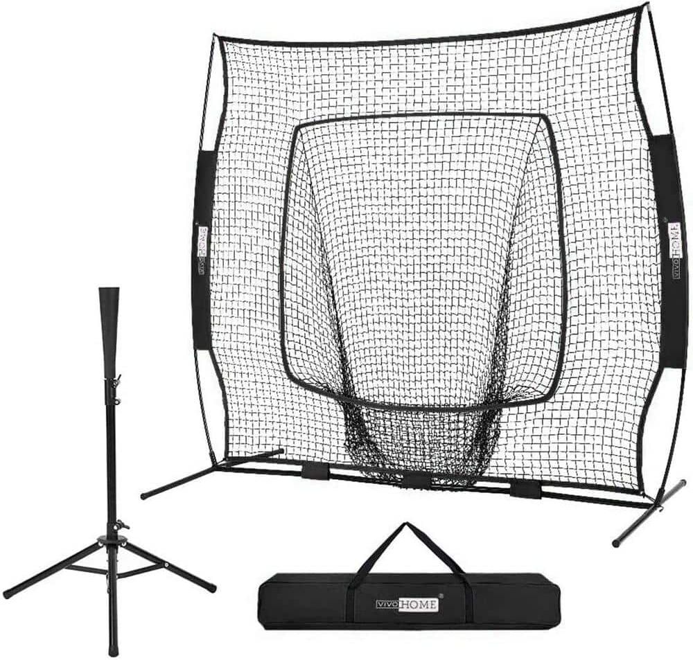 VIVOHOME 7 ft. x 7 ft. Baseball Backstop Softball Practice Net with Strike Zone Target Tee and Carry Bag