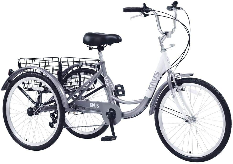 Zeus & Ruta 24 in. Silver 7 Speed Cruiser Bicycles with Large Shopping Basket for Women and Men