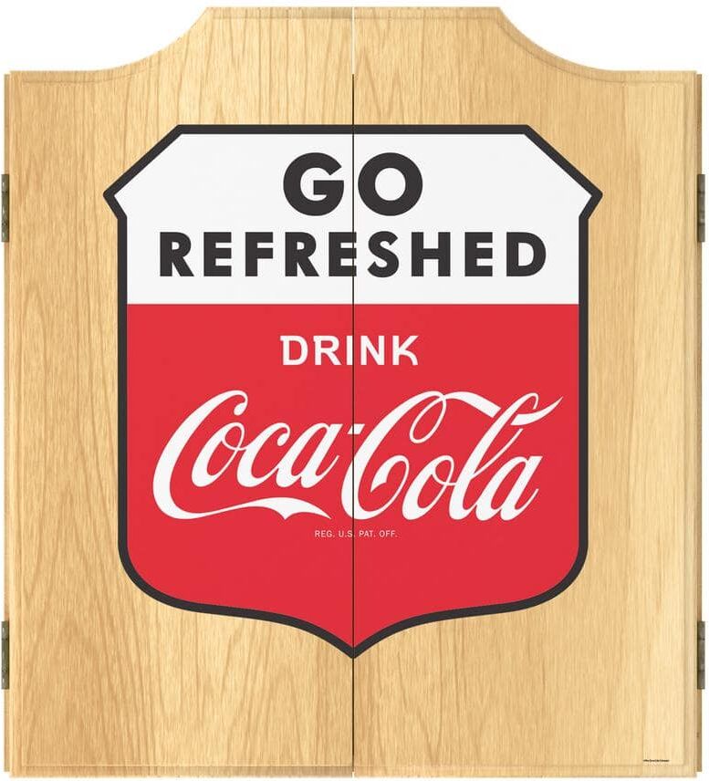 Coca-Cola Go Refreshed 20.5 in. Dart Board with Cabinet, Darts and Scoreboards