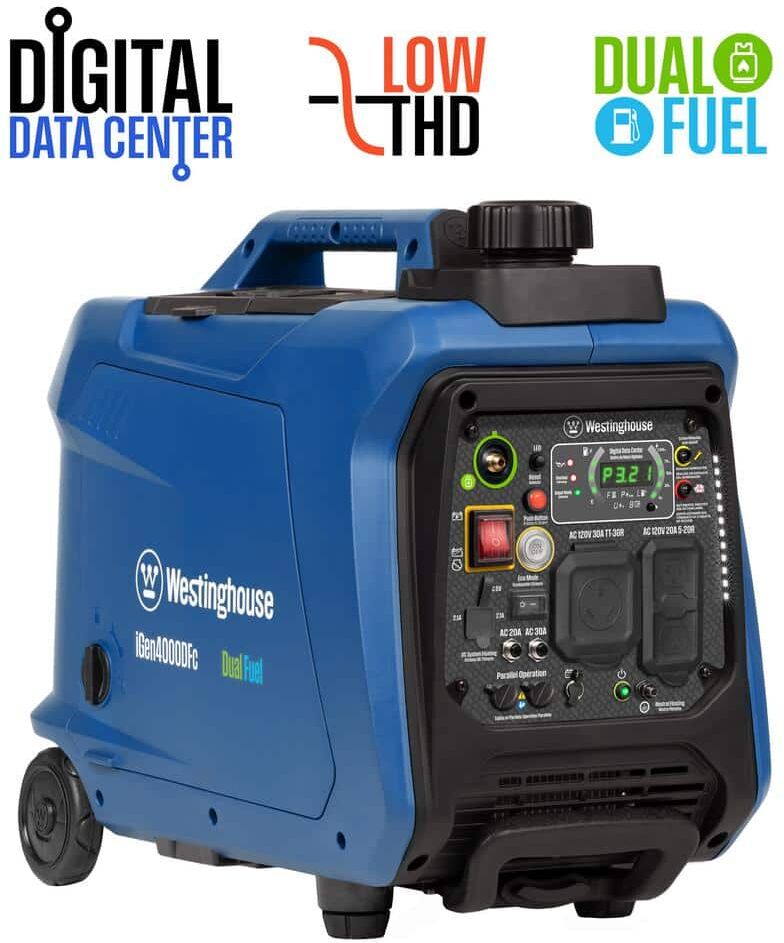 Westinghouse 4,000-Watt Gas and Propane Powered Portable Inverter Generator with Remote Electric Start, LED Data Center