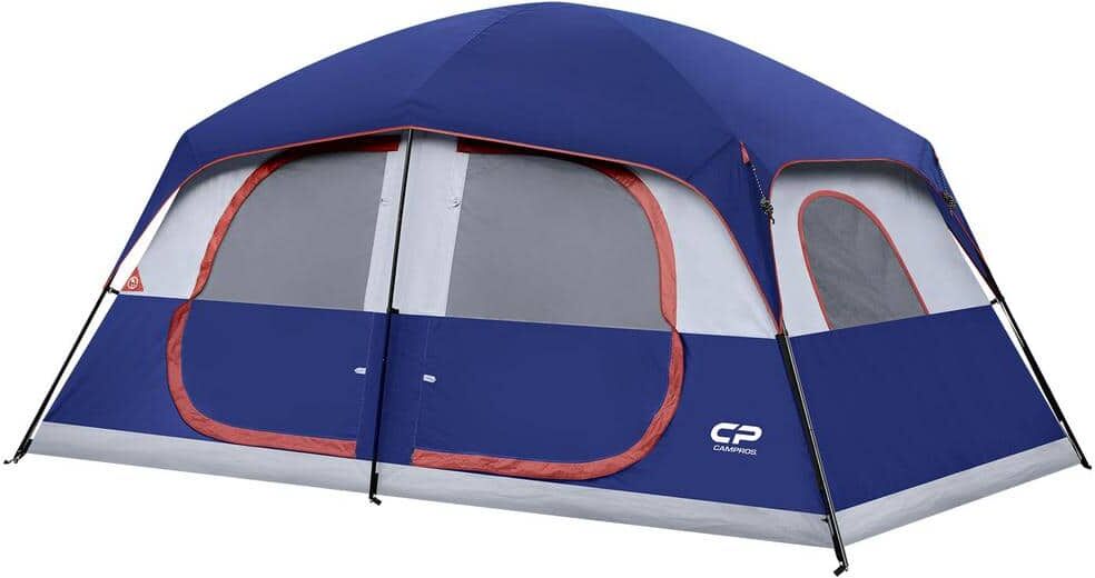 Blue 9-Person Weather Resistant Family Cabin Tent with Divided Curtain for Separated Room, Portable with Carry Bag