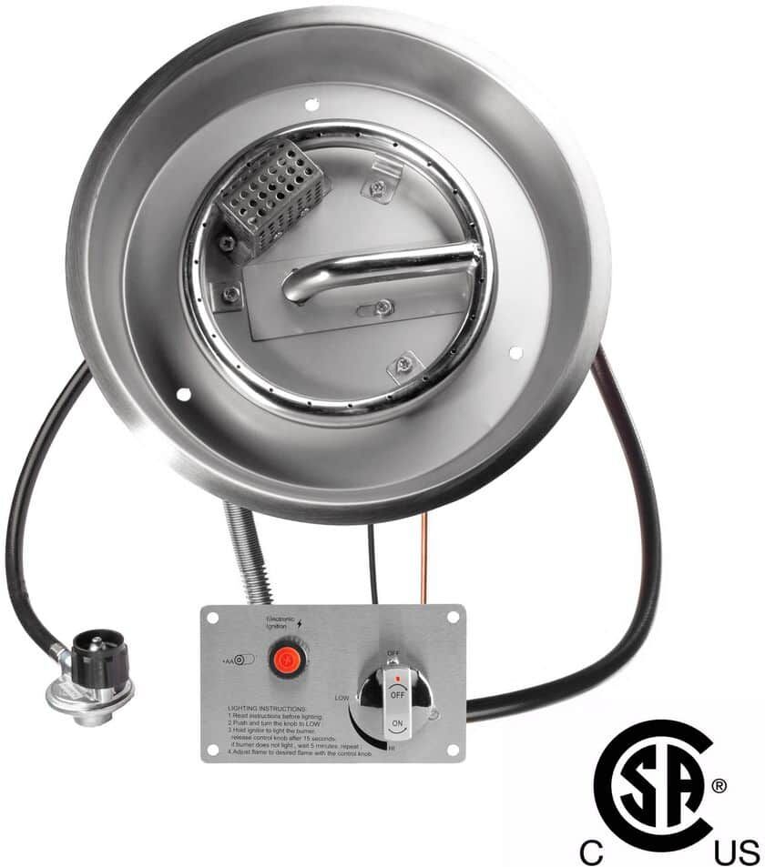 Celestial Fire Glass 12" Round CSA Certified Fire Pit Burner Kit, Stainless Steel, Propane, Electronic Ignition