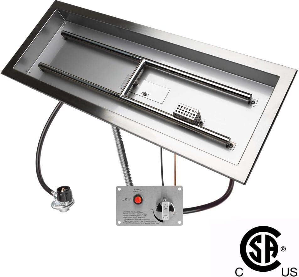 Celestial Fire Glass 30 in. x 10 in. CSA Certified Fire Pit Burner Kit, Stainless Steel, Propane, Electronic Ignition